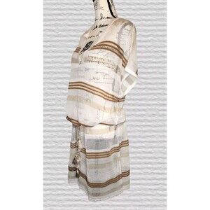 Chicos Swimsuit Cover Up Size LG Tan Cream Pullover Side Slits Drawstring Waist